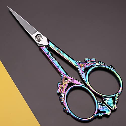 Youguom Sewing Embroidery Scissors – Small Vintage Sharp Detail Shears For Craft, Artwork, Needlework Yarn, Handicraft Diy Tool, Thread Snips, 4.7In Rainbow Butterfly Style #TOP2
