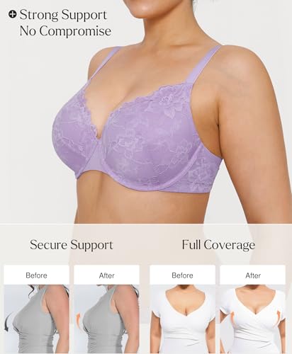 Popilush Minimizer Bras for Women - Push Up Full Coverage Lace Plus Size Underwire Bra with Support3