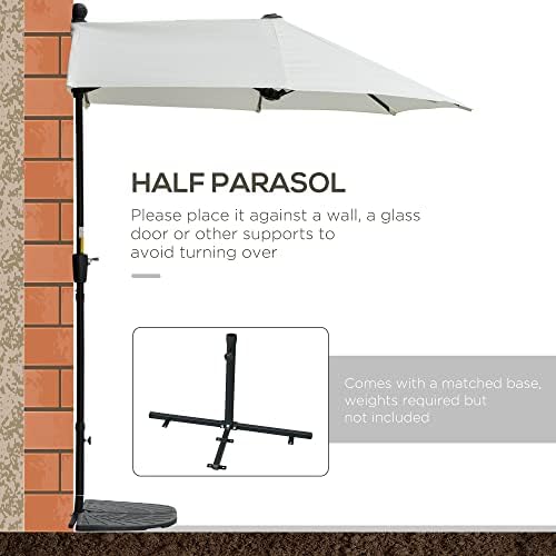 Outsunny 2m Half Parasol Market Umbrella Garden Balcony Parasol with Crank Handle, Cross Base, Double-Sided Canopy