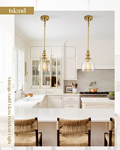 Hanass Pendant Lights, Brushed Gold Pendant Lighting For Kitchen Island, Clear Glass Pendant Light Fixtures, Hanging Light Fixtures With Adjustable Height, Md89426-A #TOP6