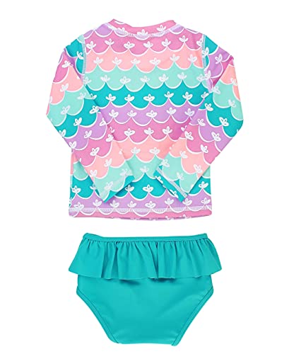 Image of RuffleButts Baby /Toddler Girls Rash Guard 2-Piece Swimsuit Set - Long Sleeve Bikini with UPF 50+ Sun Protection