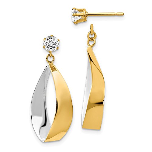 Diamond2Deal 14K Yellow Gold Oval Dangle Jacket Cubic Zirconia Stud Earrings Fine Jewelry For Women (L-28 Mm W-11 Mm) #TOP8