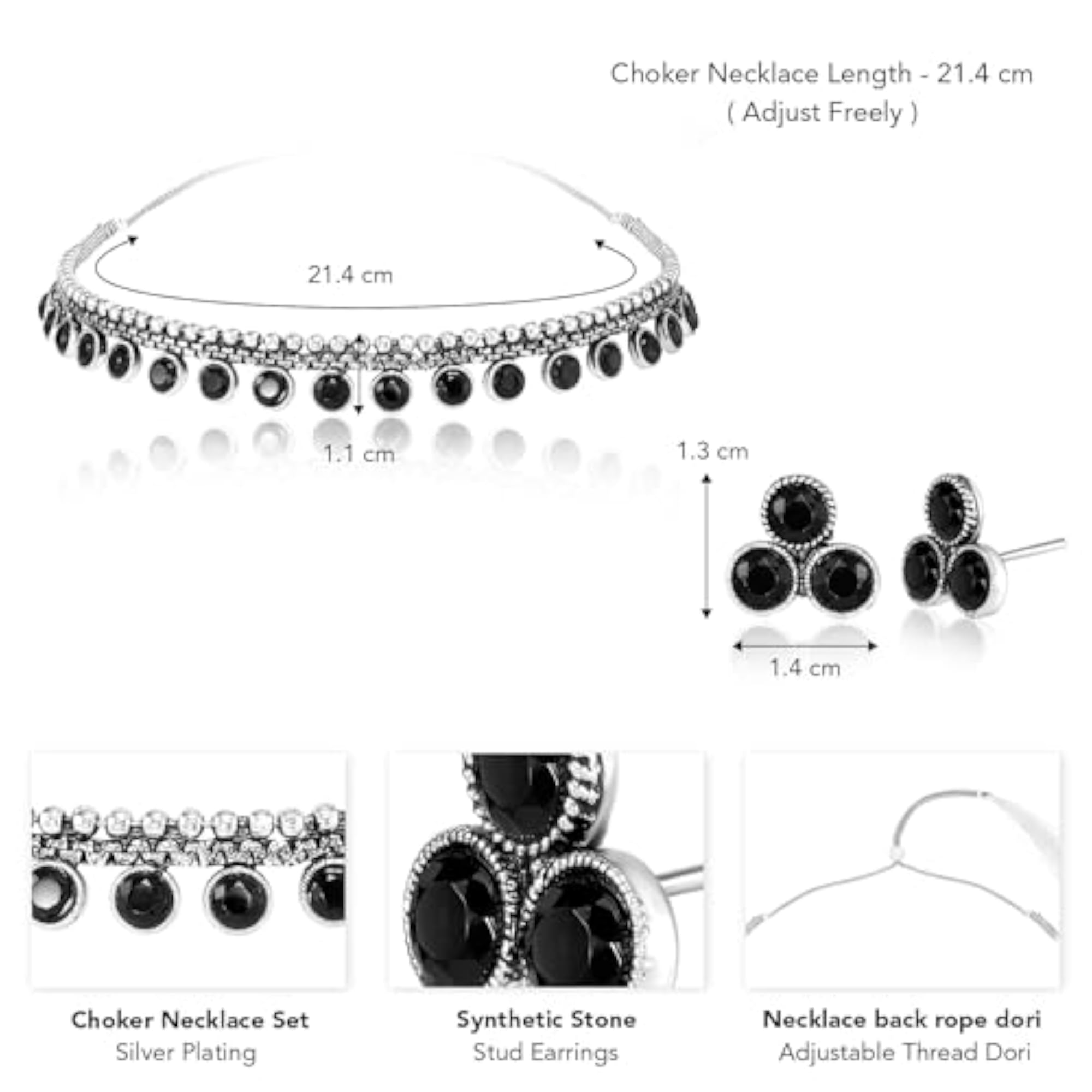 Silver Plated Synthetic Stone Studded Choker Necklace Set