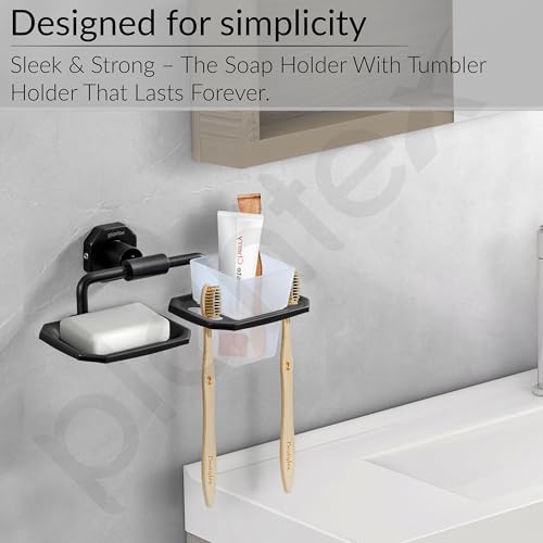 Image of Plantex 304 Grade Stainless Steel 2in1 Soap Dish with Tumbler Holder /Soap Stand /ABS Materail Tooth Brush Holder /Bathroom Accessories - Nipron (Black)