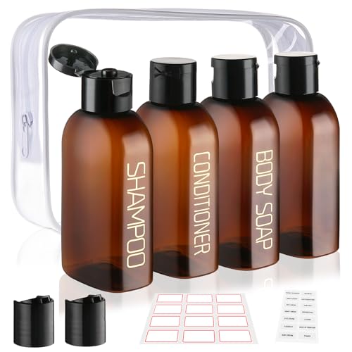 Decorniqu Travel Bottles for Toiletries 4pcs 100ml Leak Proof Travel Size Toiletries TSA Approved Travel Shampoo and Conditioner Bottles Reusable Travel Kit Plastic Squeeze Bottles with Flip Cap