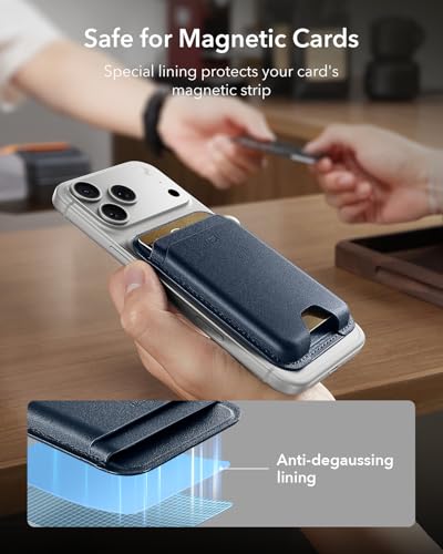 ESR für MagSafe Wallet, 5 Karten Halter, RFID Schutz, iPhone Wallet mit 3200g Magnetstärke, Veganes Leder, für iPhone 17e/17/16/15/14/13/12 Serie und Ausgewählte Samsung Geräte, Nicht für mini, Blau