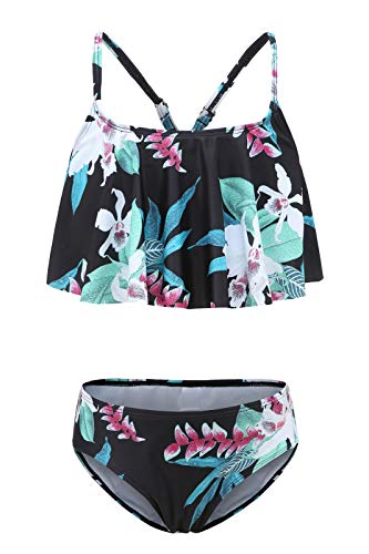 Image of Girls Two Piece Bikini Swimsuits Striped Ruffle Swimwear Falbala Bathing Suit Set