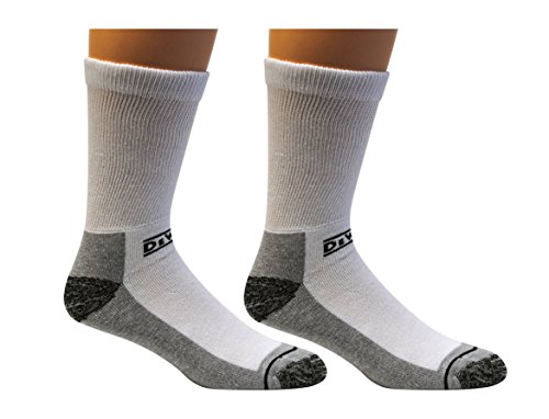 DeWALT Men's 2 Pack Cushion Comfort Non Binding Basic Cotton Crew Socks, White, L
