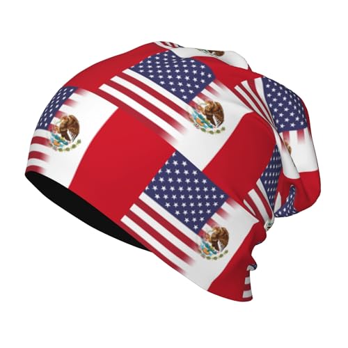 American Flag andMexican Flag Kids Leisure Elastic Knitted Hat Junior Large Size Knit Cap Child Beanie Black