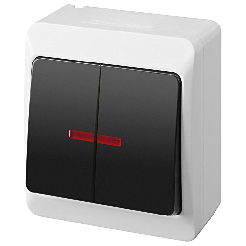 Aufputz Serienschalter Beleuchtet IP44 weiß/schwarz Lichtschalter HERMES