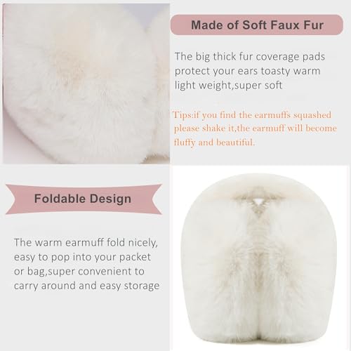 Eyegla 2 Pieces Ear Muffs for Winter Women Adjustable & Foldable Fuzzy Earmuffs Fluffy Soft Ear Warmers Warm Ear Covers for Cold Weather