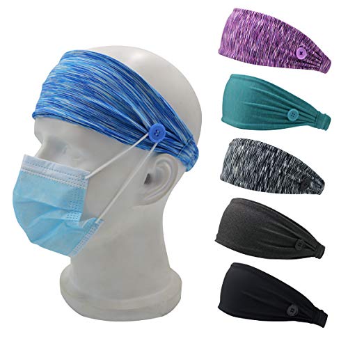 Gegado Headbands with Buttons for Mask, Nurse Gifts for Women, Nurse Accessories for Work, Nurse headbands Non-Slip Stretchy Moisture Wicking Sweatband Sports Headbands 6pcs