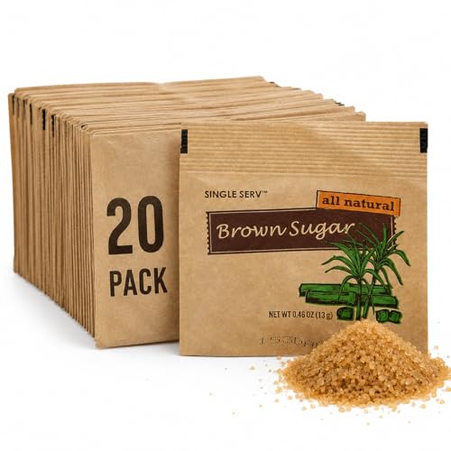 Brown Sugar Packets Single Serve 20 Count – All Natural Individual Brown Sugar Sachets for Coffee, Tea, Oatmeal, Baking, Office & Restaurant