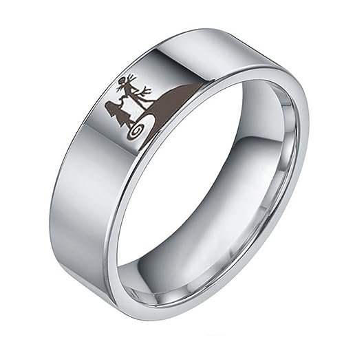 His Sally Her Jack Promise Couple Matching Ring Silver Stainless Steel Engagement Wedding Statement Bands Fashion Moonlit Confession Gifts for Boyfriend Girlfeiend Anniversary Valentine's Day Birthday Nightmare Jewelry