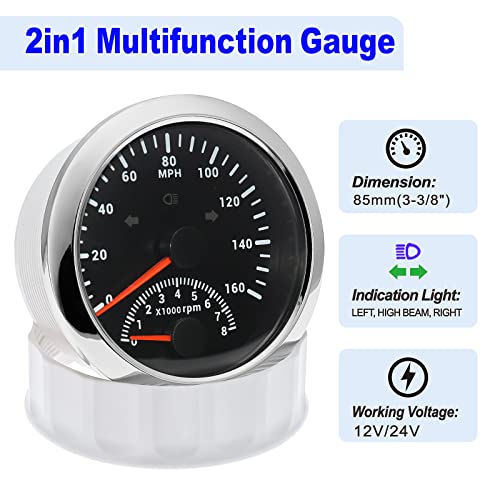 Image of ARTILAURA GPS Speedometer 0-160MPH with Tachometer 8000 RPM, 85mm 3 3 /8 inch Boat GPS Speedometer Car for AUTO Marine (Black)