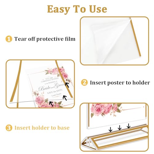 Image of Climberty 4Pcs Acrylic Sign Holders A4-Sized Golden Framed Sign Holder Double-sided Clear Advertising Flyers Display Stand Table Menu Holders