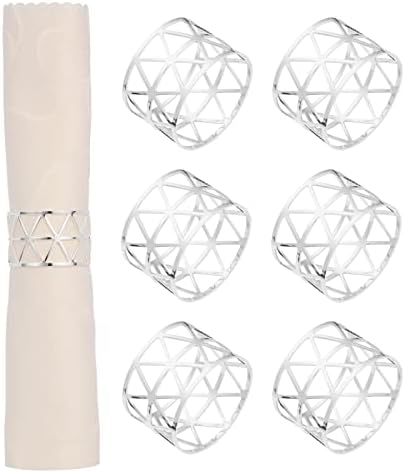 Davifina Napkin Rings Set of 6, Hollow Out Napkin Rings Holder for Halloween Christmas Wedding Dinning Table Decor Favor （Silver）