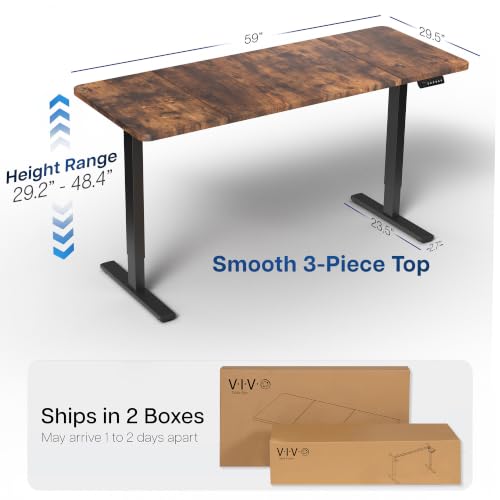 Image of VIVO Rustic Vintage Brown 60 x 30 in Standing Desk, DESK-KIT-1B6N-30 | Electric, Holds 220 lbs, Sit Stand, Height Adjustable, Extra Deep Table Top, Memory Presets, 1B Series, Black Frame