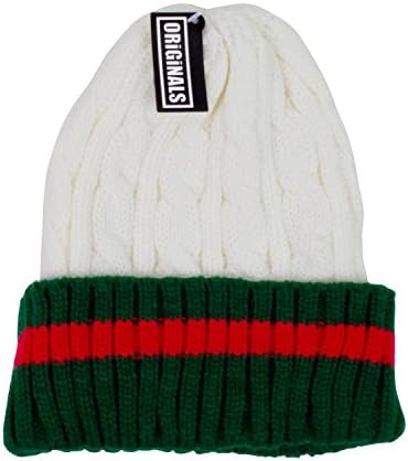 Originals Beanie Ribbed Cable Knit Red Green Stripe Cuff Ski Snow Warm Winter Unisex Beany