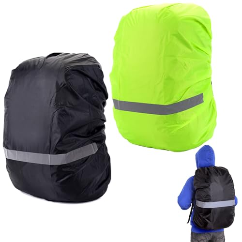 KASESSS 2 Pièces Protege Sac a Dos Pluie, Réfléchissante Protection Sac à Dos Pluie, 18-25L Housse Sac a Dos Impermeable, Housse de Pluie Sac à Dos pour Camping Randonnée Voyage Cyclisme(Vert,Noir)