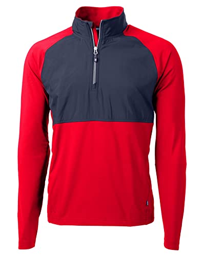 Cutter & Buck Adapt Eco Knit Hybrid Recycled Mens Quarter Zip, Red/Navy Blue, S