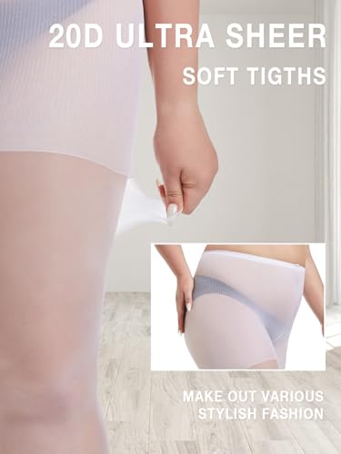 Image of MERYLURE Plus Size Sheer Tights for Women,20D Control Top Pantyhose Reinforced Toes High Waist Stockings 3 Pairs 1XL-6XL