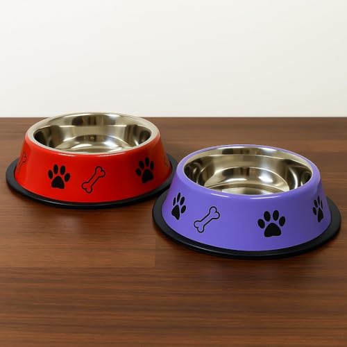 Image of Stainless Steel Paw Bone Printed Bowl for Dogs, Cats & Any Pets - 150ml - 2600ml Non-Skid Rubber Bottom Food /Water Bowl I Non-Toxic & 100% Safe for Pets (1500ml)