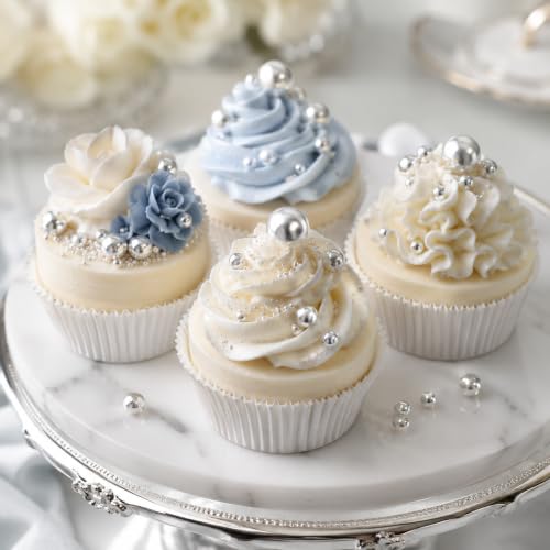 Image of Silver Edible Pearls 4 Sizes Wedding Sprinkles Nonpareils for Cake Decorating & Ice Cream