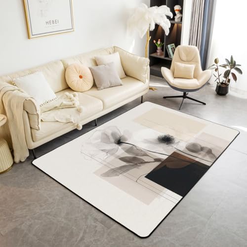 Feelyou Modern Abstract Floral Area Rug 3x5 Polyester Minimalist Neutral