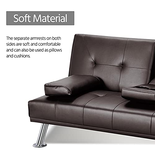 Topeakmart Adjustable Faux Leather Sofa Futon Modern Sofa Bed Convertible Sofa Couch Sleeper With Armrest Recliner Couch Home Furniture Espresso #TOP3