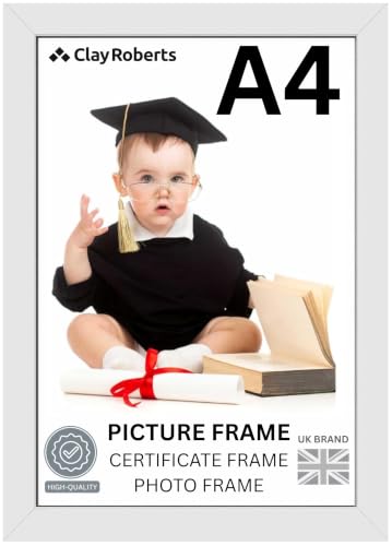 Image of A4 White Photo Frame – Modern A4 Frame for Certificates, Pictures & Prints, Wall Hanging (Portrait or Landscape), Document & Poster Frame UK