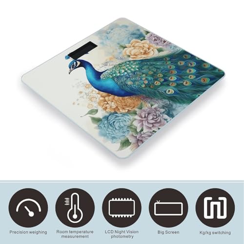 Báscula digital de baño con diseño pavo real y floral miniatura 3