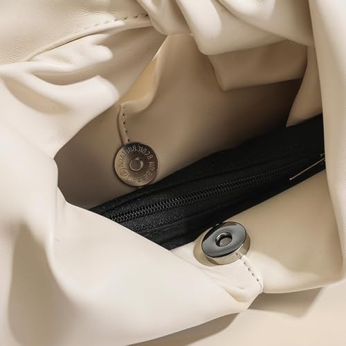 Image of Women's Twist Top Magnetic Closure Ruched Cloud Handbag Soft Leather Y2K Hobo Evening Bags for Shopping Traveling Dating (Brown)
