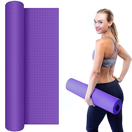 ZENO Yoga Mat | 3mm Exercise Fitness Foam Mat | Non-Slip Padded High Density Mat | Great for Yoga, HiiT, Pilates, Gymanstics | Includes Free Carry Bag | (Purple)