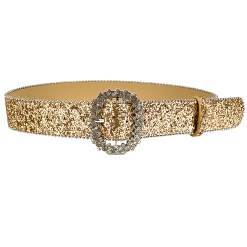 Sparkling Crystal Buckle Belt for Women Girl with Bead Trim Adjustable Glittering Sequins Cincher for Various Outfit