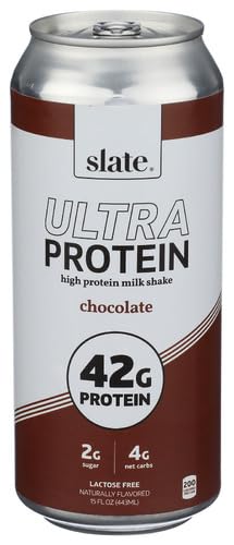 Slate Ultra Protein Milk Shake, Chocolate, 42g Protein, Lactose Free, Kosher, Keto Friendly, Gluten Free, 15 Fluid Ounce (Pack of 12)