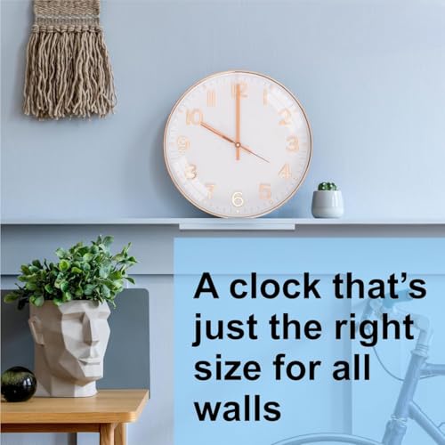 Image of Rylan Plastic Digital Wall Clock 12 inch Silent Quartz Decorative Non-Ticking Classic Clock Battery Operated Round Easy to Read for Room /Home /Kitchen /Bedroom /Office /School (Rose White)'