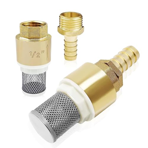 Montesy Hose Barb Brass Check Valves 1/2inch Brass Foot Valves Strainer Filter Bottom Valves with Hose Connection Rustproof Inch Brass Foot Valves Backflow Prevention for Suction Hose