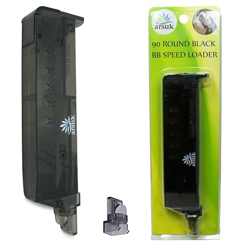 ARSUK Airsoft Speed Loader 6 mm mit Adapter – 90 Schuss – Schwarz – Schnelllader für BB‑Kugeln – Speedloader zum schnellen Nachladen von Airsoft‑Magazinen, Pistolen & Gewehren