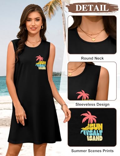 Svanco Summer Beach Dresses for Women, Tropical Print Casual Sleeveless Sundress with Round Neck, Hawaiian Beachwear for Coverup - Image 3