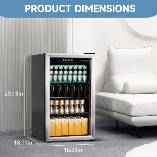 Image of DOGHLY 3.0 Cu.ft Beverage Refrigerator Cooler, 105 Can Mini Fridge with Glass Door, Digital Temperature Display for Soda, Beer or Wine For Office Bar with Adjustable Removable Shelves