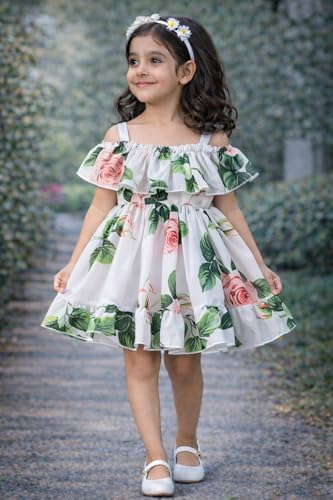 Image of Buy & Try Girls Summer Lightweight Georgette Floral Printed Frock Dress, Sleeveless Princess for Baby Girls, Stylish Fancy Kids Party & Casual Outfit