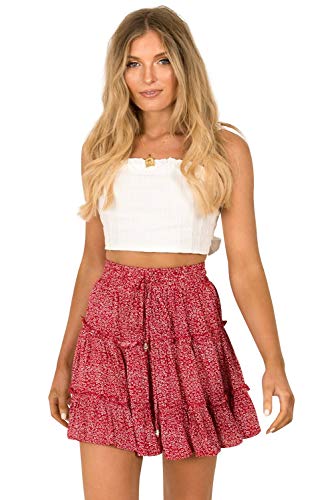 Landove Gonna Corta A Balze con Fiore Stampa Leopardo per Donne Grande