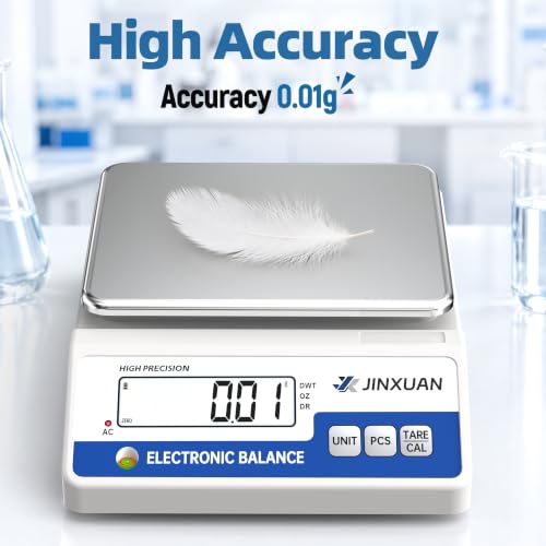 Image of Digital Lab Scale 0.01g Accuracy 5000g Analytical Balance Scale Precision Scale for Weighing Gold Silver Jewelry Diamond Powder Grain Food, Electronic Gram Scale with 500g Weight, LCD Display, 7units