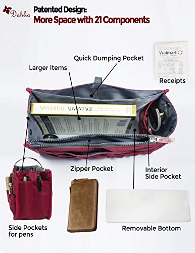 Dahlia Patented Handbag Purse Organizer Insert - Sturdy Flexible, Magenta #TOP4
