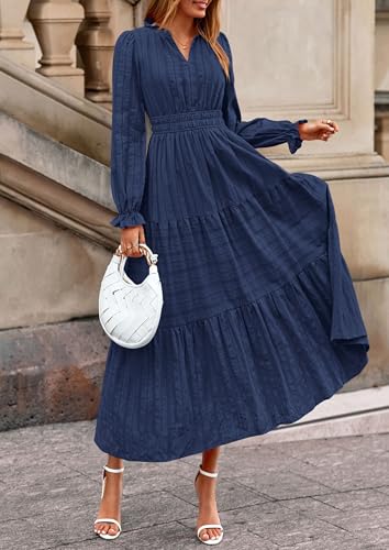 PRETTYGARDEN Women's 2025 Fall Wedding Guest Dresses Long Sleeve V Neck Flowy Elegant Holiday Party Maxi Dress with Pockets3