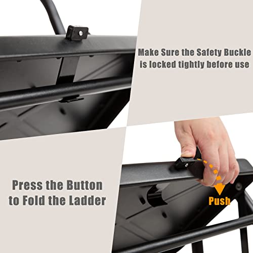 Wiberwi 3 Step Ladder Folding Step Stool for Adults with Top Handrail 330 Lbs Capacity, Lightweight & Portable Step 3 Stool Ladders with Wide Pedal for Home Kitchen Sturdy Steel Frame Black