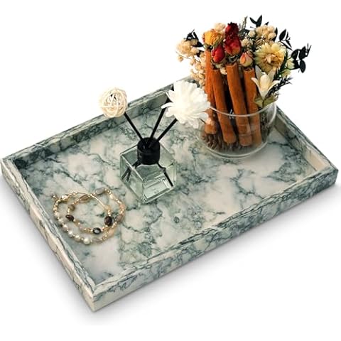 MULWR Marble Bathroom Vanity Tray 12x8 Cyan Green Cover