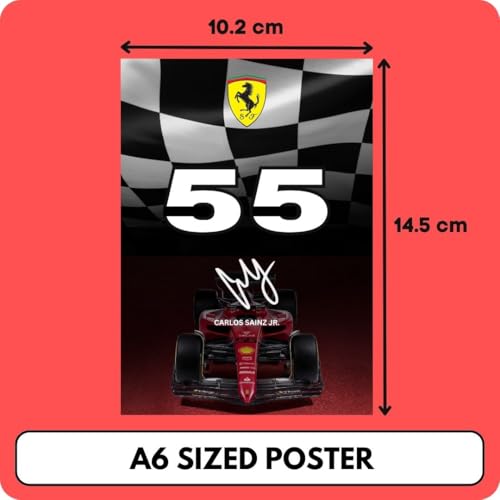 Image of Carlos Sainz Poster (Set of 40) | Formula One Carlos Sainz Mini Posters (15 x10 cm) | Ferrari F1 Poster Carlos Sainz Posters for Wall, Bedroom, Living room | Formula 1 Posters | Glue Dots Included