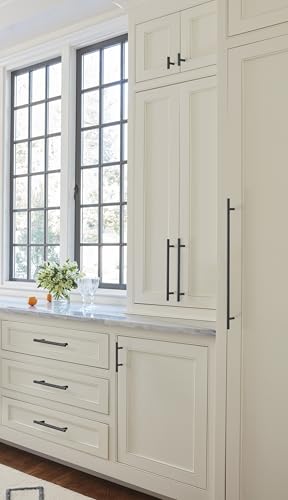Image of Amerock 16-3 /8 inch Bar Pulls Matte Black Drawer Pull | 16-3 /8 inch (416mm) Center-to-Center Mounting Distance and 19-1 /2 inch Overall Length, Durable Carbon Steel Cabinet Hardware